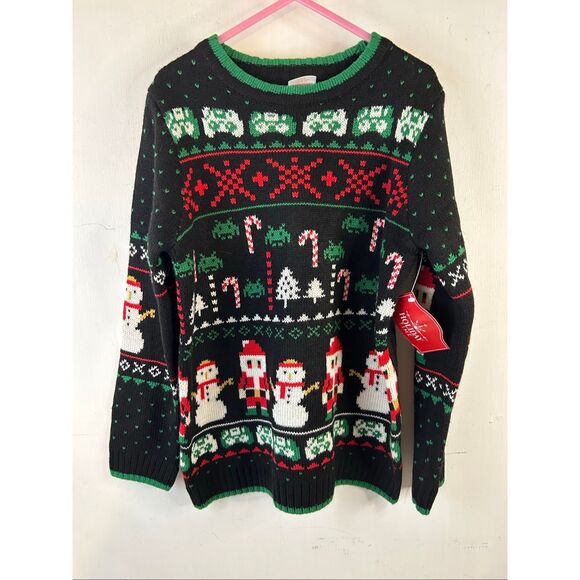 Holiday Time Kids Christmas sweater size 6/7 youth new Black with Snowmen - Picture 2 of 8